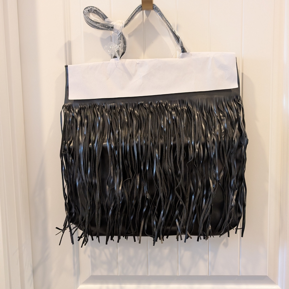 Brand New In Original Packaging Victoria's Secret Black Fringe Tote Bag - Picture 2 of 6